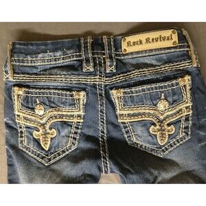 Rock Revival Jeans Women's Size 26 x 31" Janelle Mid-Rise Skinny Blue Rhinestone